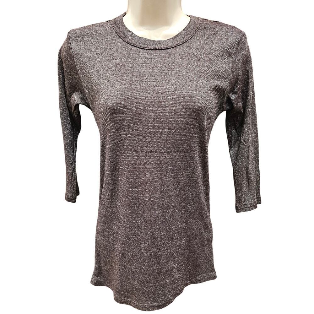 Nwot dot 3/4 sleeve shiny silver black OS stretch minimalist comfort top M Stars